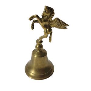 Brass Pegasus Horse Hand Bell 6" Tall Vintage